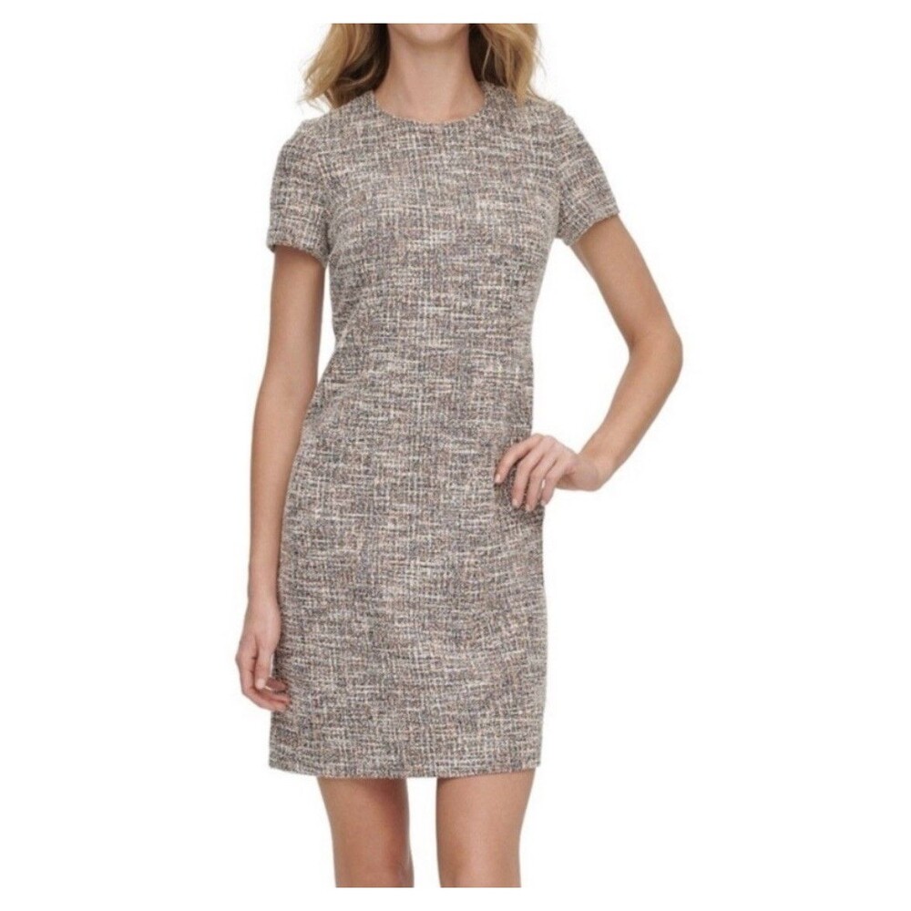 NWT Calvin Klein Sheath Dress Womens 6 Multicolor Tweed Exposed Zip Career Dress